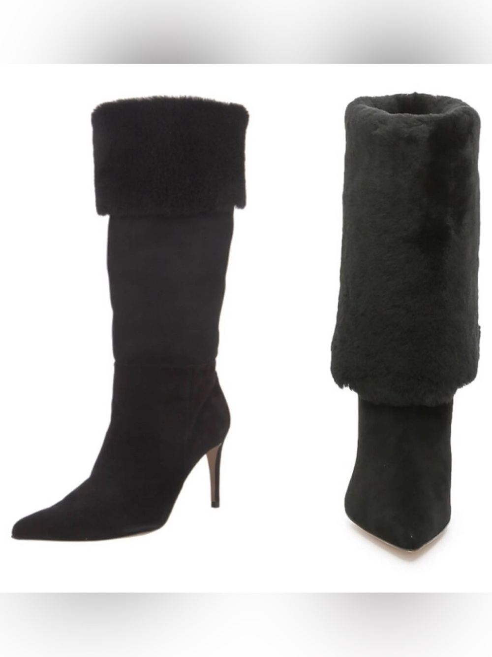 Alexandre Birman Black Suede Shearling Cuff Knee Boots - Women 39.5 full set